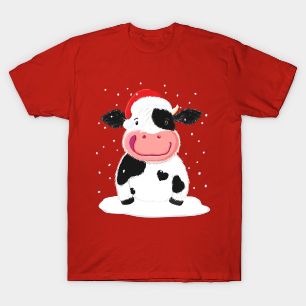 Happy Holstein Cow In The Christmas Snow T-Shirt by brodyquixote